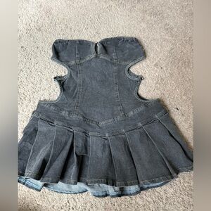 New Pink Pleated Denim Mini Pleated Dress with built in shorts